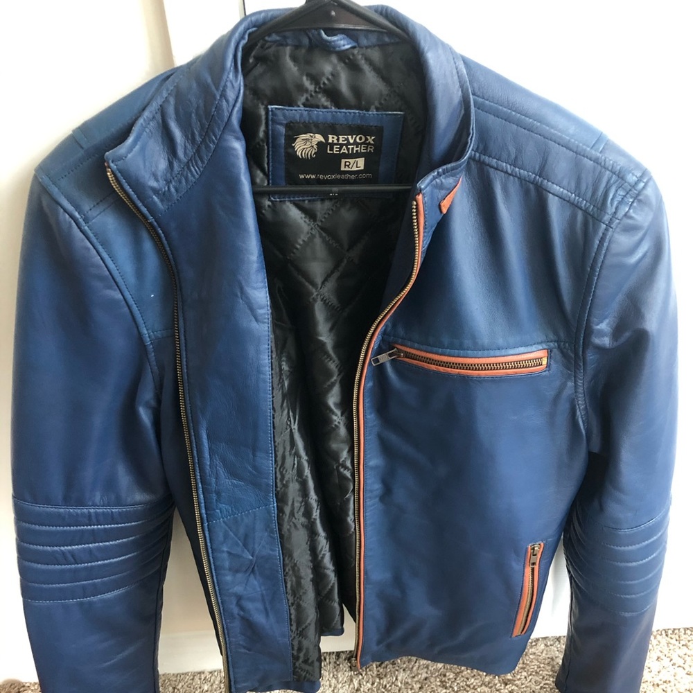 Blue Lambskin Custom Leather Jacket (Medium) NEW Condition